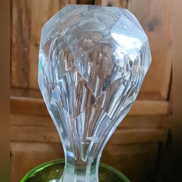 Val St Lambert Numbered Glass Double Etched Carafe Decanter Lime Green Vintage - Picture 9 of 9